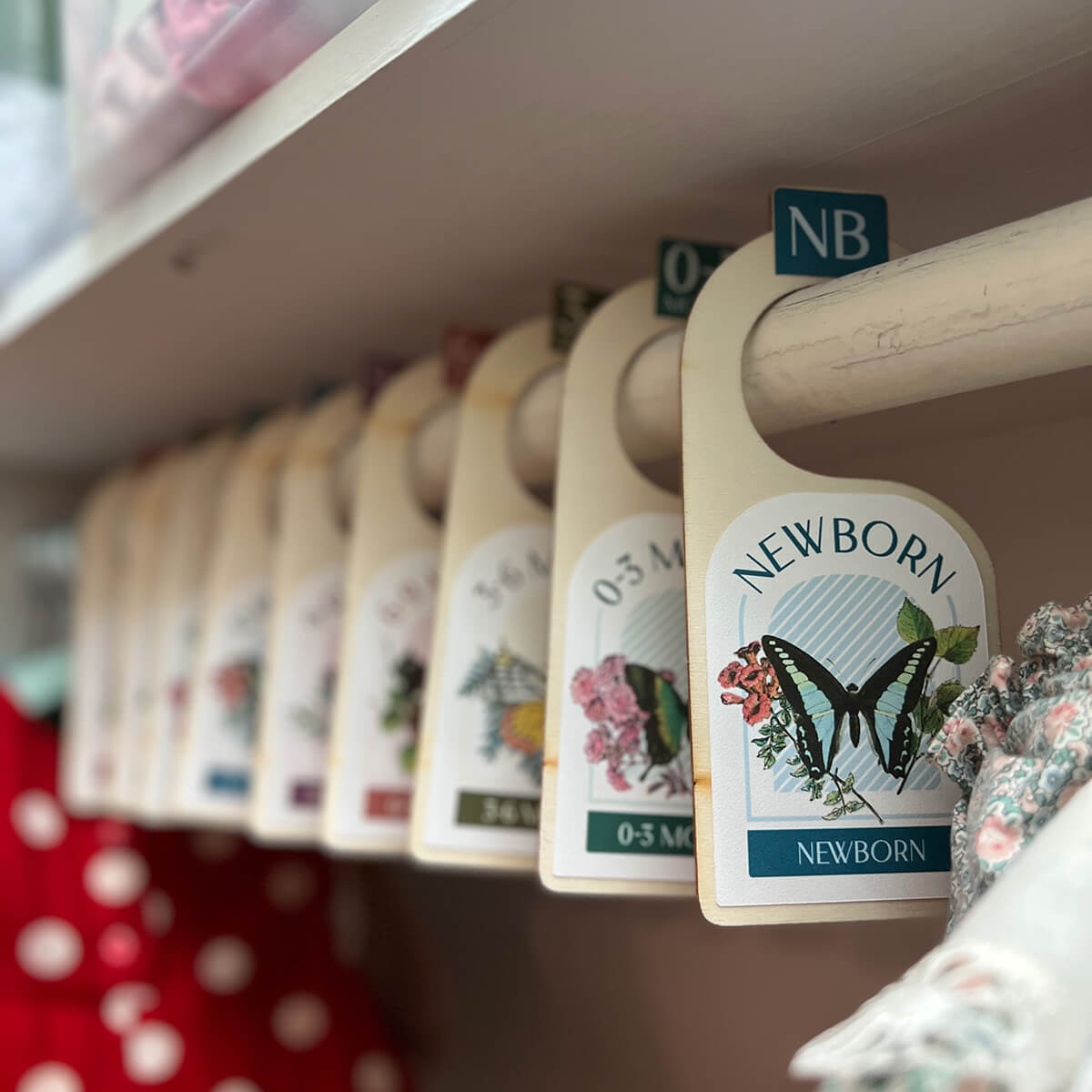 Photo of closet hang tags for a nursery