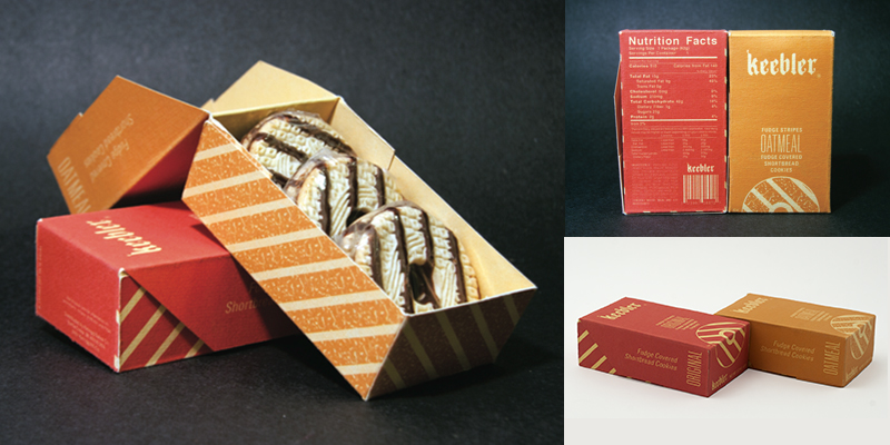 Photo of hypothetical student Keebler cookie packaging design work from college