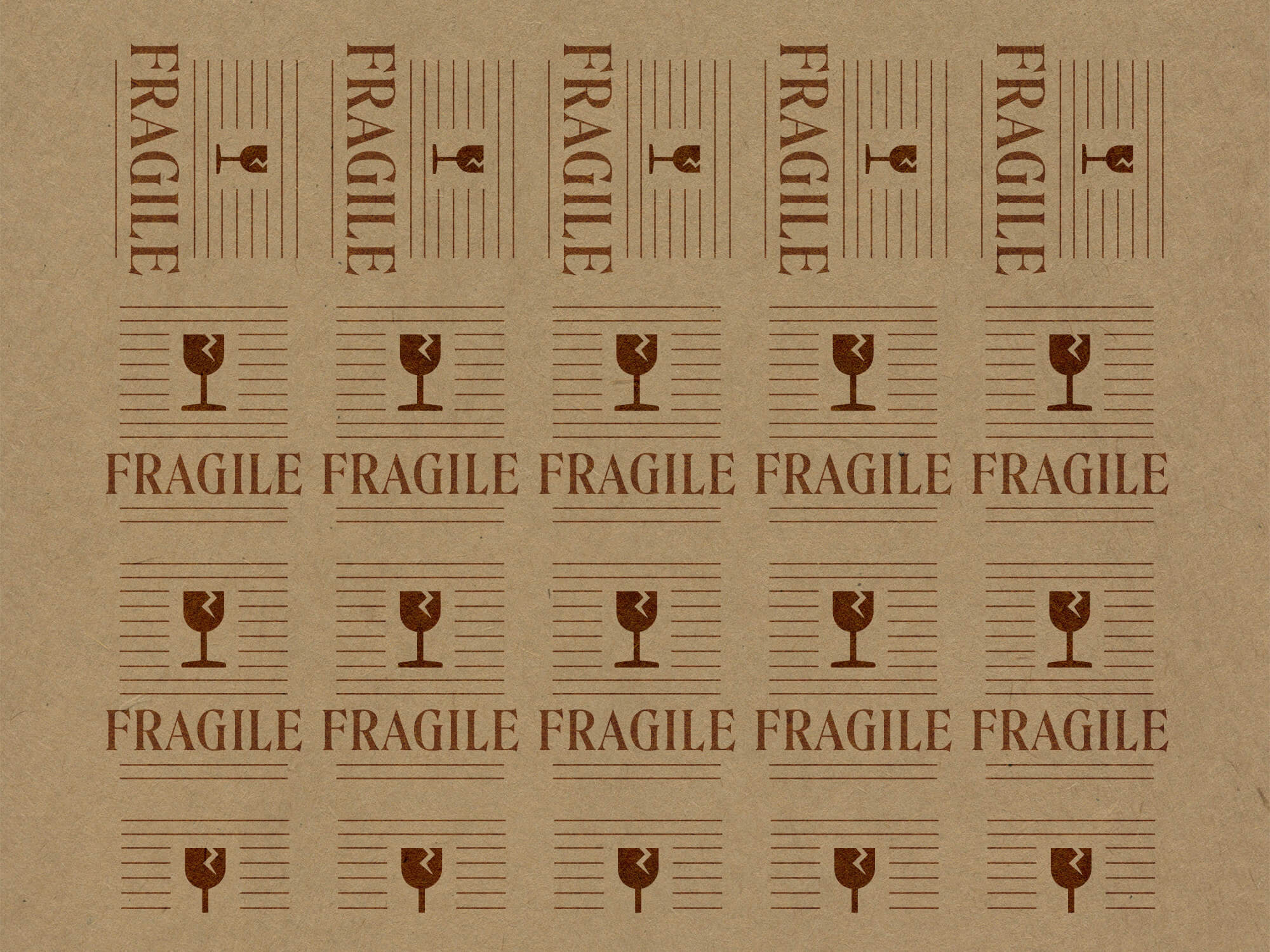 Design mockup of "Fragile" moving stickers