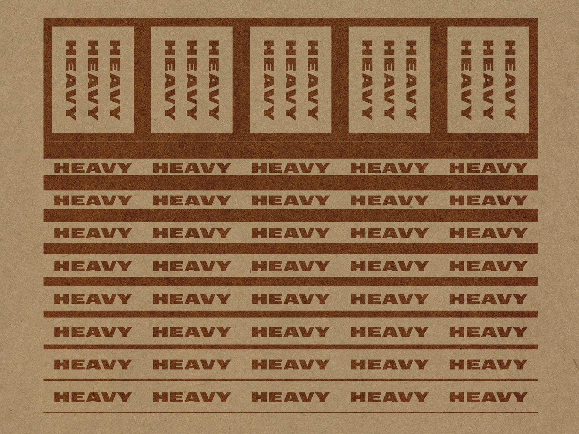 Design mockup of "Heavy" moving stickers